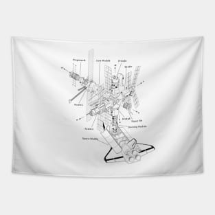 Space Station Blueprint Black Tapestry