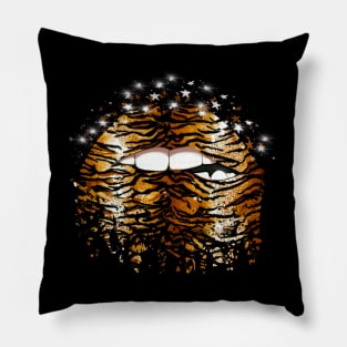 Sparks Black and Gold Tiger pattern Lip Biting Design Pillow