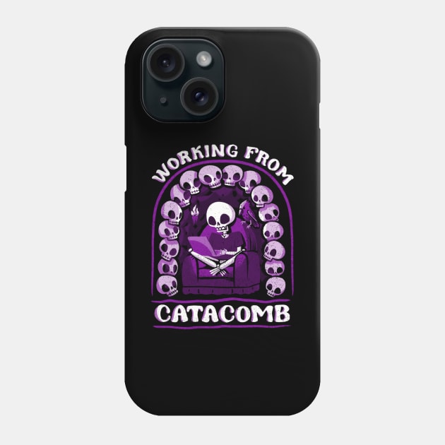 Funny Spooky Skeleton Working from Home - Catacomb Phone Case by aaronsartroom