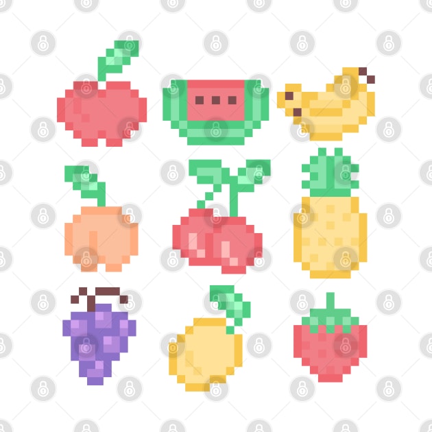 Kawaii Pixel Art Pastel Fruit Design by Zaps_ISO