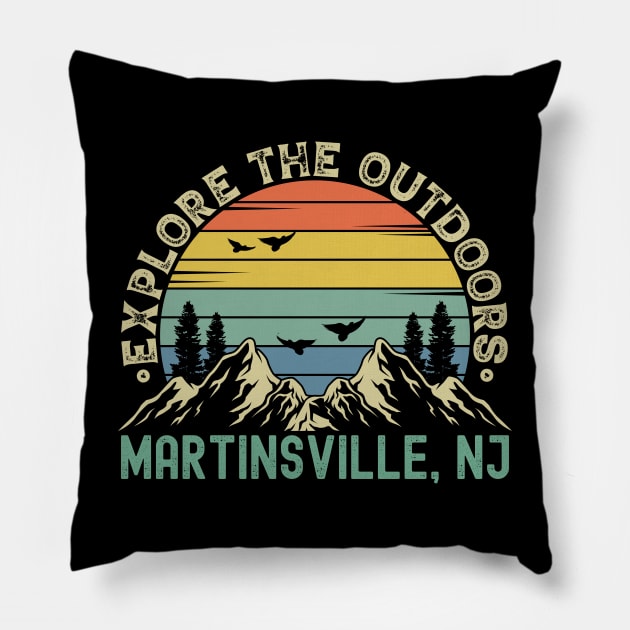 Martinsville, New Jersey - Explore The Outdoors - Martinsville, NJ Colorful Vintage Sunset Pillow by Feel Good Clothing Co.