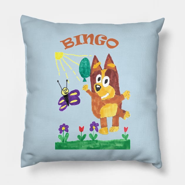 Bingo from Bluey Cartoon Pillow by Kids’ Drawings 