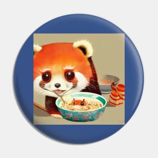 Kawaii Red Panda Eating Ramen Pin