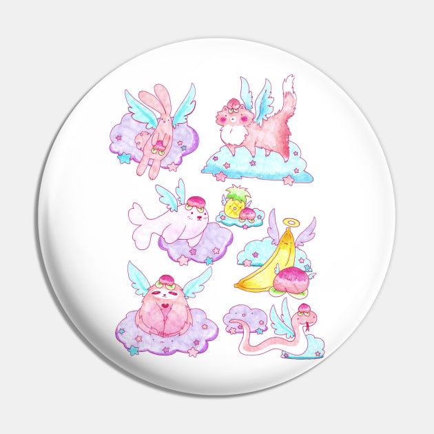 Peach Fruit Angel Animals Pin by saradaboru