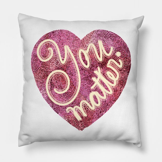 You matter! Red heart with thumbprints: Pillow by cecilestees