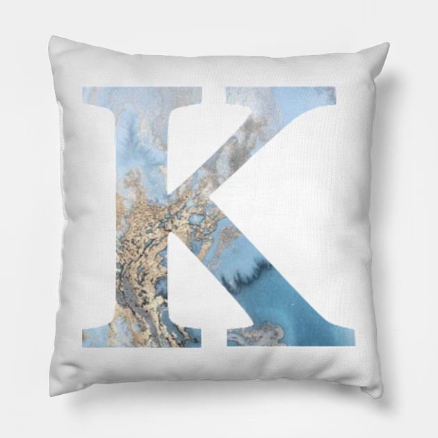 The Letter K Blue Marble Design Pillow by Claireandrewss