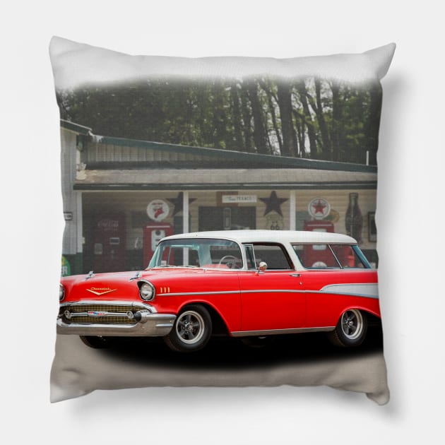 1957 Chevy Nomad Pillow by Permages LLC