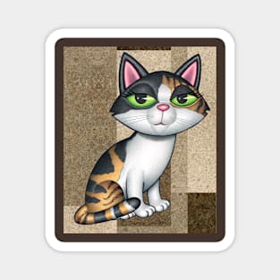 Fun Calico Kitty Cat on tan, brownish background shapes Magnet