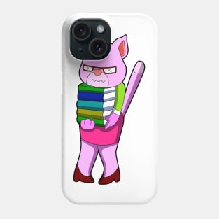 Cat as Teacher with Books & High heels Phone Case