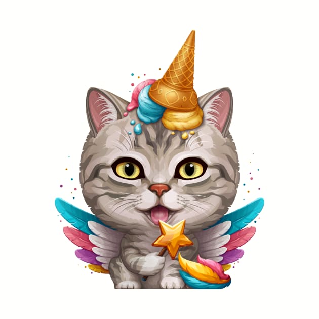 Silver Tabby Cat Ice Cream Unicorn by stonemask