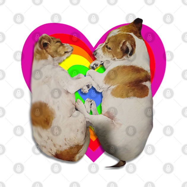 Super cute Jack Russell terriers sleeping on a rainbow heart - Dogs - Phone Case