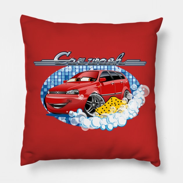 cartoon car wash Pillow by Mechanik