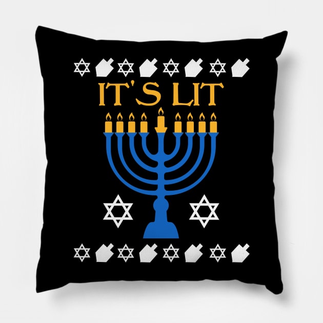 It's Lit Hanukkah Jewish Holiday Chanukah Pillow by TeeSky