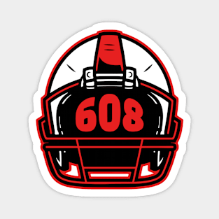 Retro Football Helmet 608 Area Code Madison Wisconsin Football Magnet