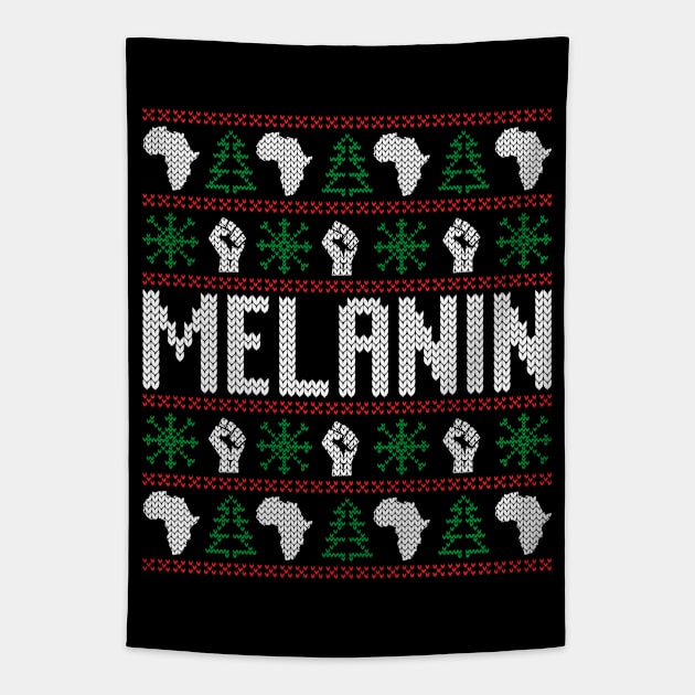 Melanin African American Ugly Christmas Sweater Tapestry by mcoshop