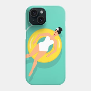 Woman sunbathing on floating rubber ring Phone Case