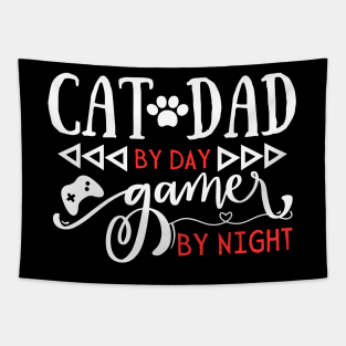 Funny Cat Dad Gift Idea Cat dad by day gamer by night Tapestry