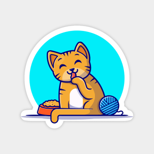 Cute Cat with Yarn Ball Cartoon Vector Icon Illustration Magnet