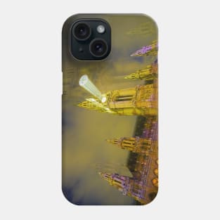 Gothic effect, double image and zoom blur effect creating erie impressionist image of towm hall or Rathaus in Vienna., Austria. Phone Case
