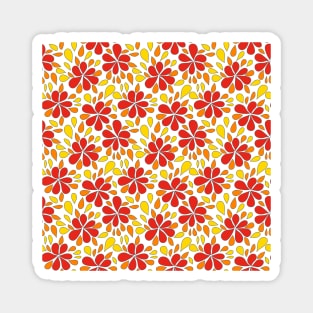 Funky 1970s Retro Flowers Red Orange Yellow Pattern Magnet