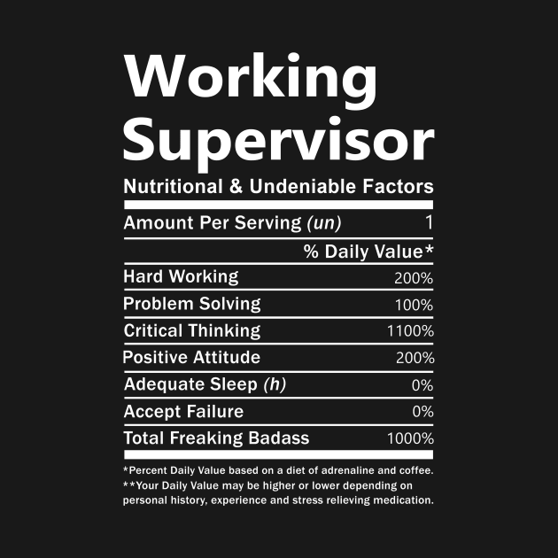 Working Supervisor T Shirt - Nutritional and Undeniable Factors Gift Item Tee by Ryalgi