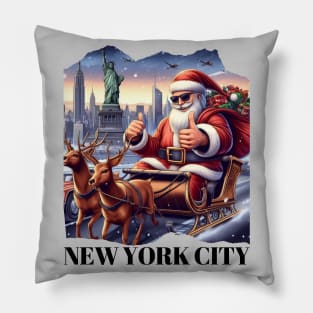 Santa Claus drives sleigh with reindeer to deliver gifts to kids in New York Pillow