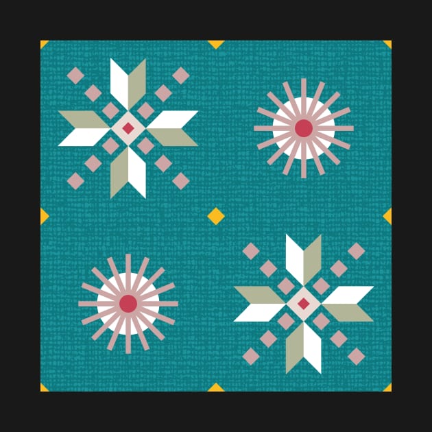Geometric retro stars on turquoise, seamless pattern by colorofmagic