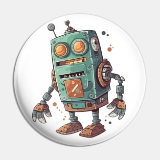 Robot, Silly Cartoon Green And Brown Robot Illustration Pin