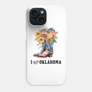 I Love Oklahoma Boho Vintage Cowboy Boots with Flowers Phone Case