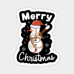 Merry Christmas Snowman Playing Baseball for Baseball Fans Magnet