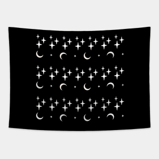 moon and stars black and white pattern celestial Tapestry