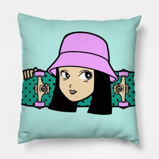 Cool Skater Girl with Bucket Hat Pillow