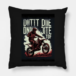 Dirt bike - red silhouette, black background Pillow