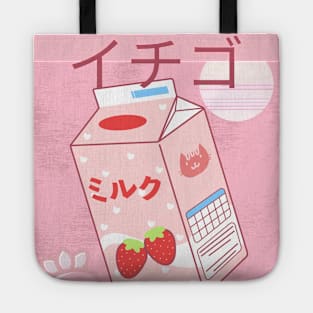 Funny Retro Japanese Kawaii Strawberry Milk Shake Carton Tote