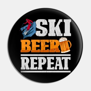 Funny Ski Beer Repeat Skiing & Skiers Pin