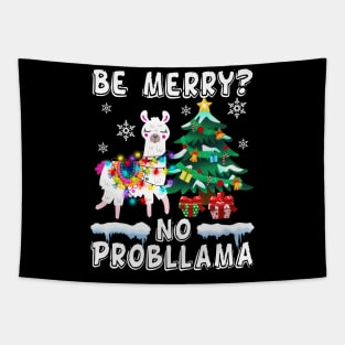 No Probllama Funny Santa Llama Christmas Tapestry