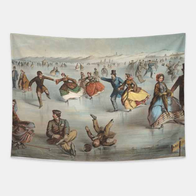 Vintage Central Park Ice Skating Painting 1861 Ice Skating