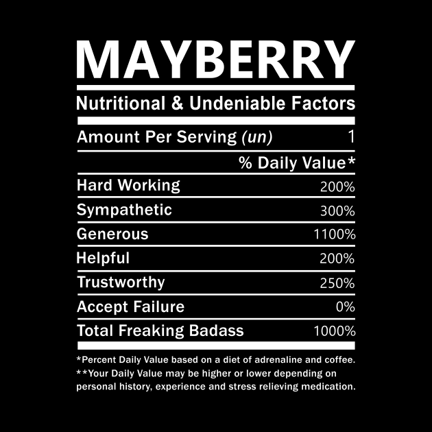 Mayberry Name T Shirt - Mayberry Nutritional and Undeniable Name Factors Gift Item Tee by nikitak4um