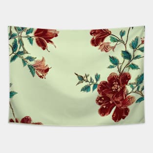 Victorian Blooming Flowers Cream, Red, and Green Tapestry