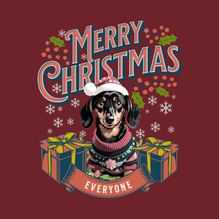 Christmas Dachshund Wearing Xmas Sweater Funny Dachshunds T-Shirt