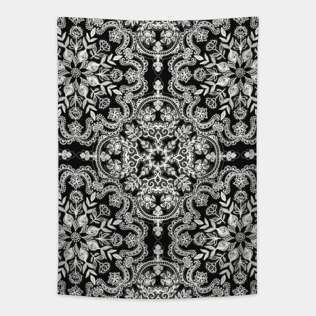 Black & White Folk Art Pattern Tapestry by micklyn