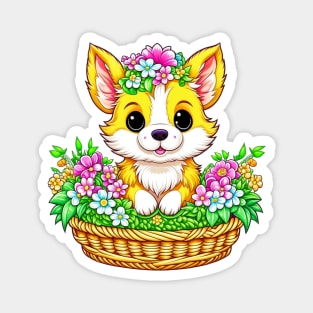 Spring Easter Cute Dog in Flowers Magnet