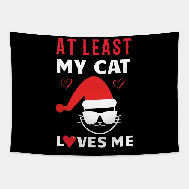 At Least My Cat Loves Me Funny Christmas Tapestry by sarcasmandadulting