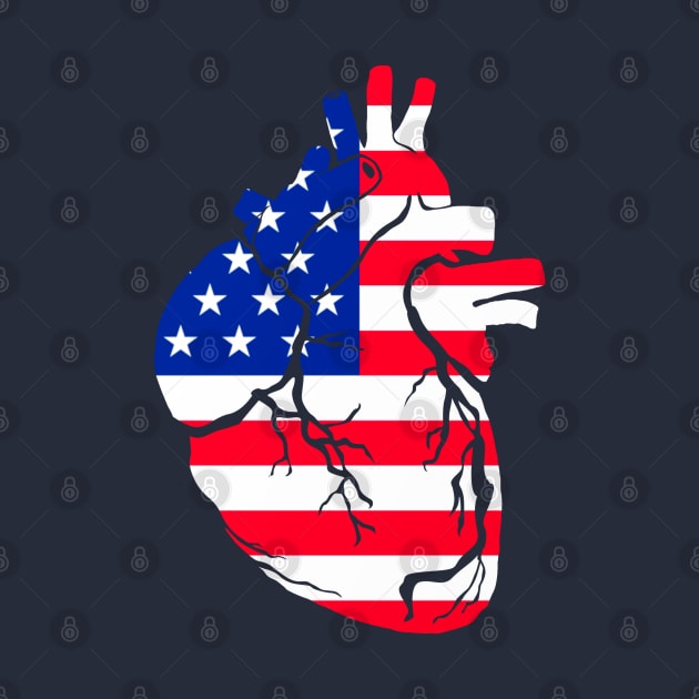 USA Flag Heart, Anatomical Design by Bun Art Store