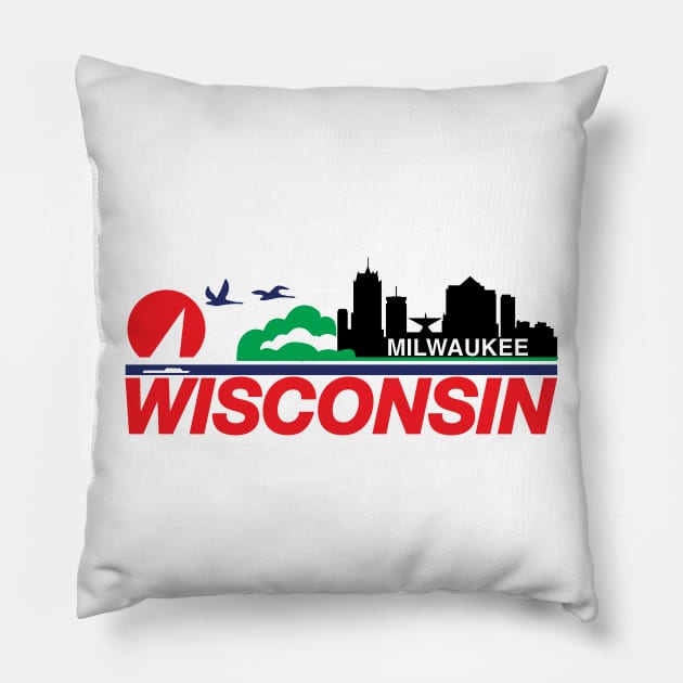 Wisconsin License Plate Milwaukee Skyline Pillow by KevinWillms1