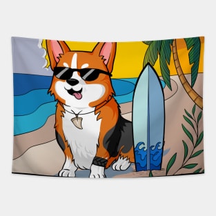 Surfing Corgi Tapestry