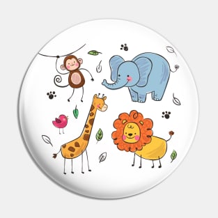 Elephant giraffe monkey lion hand drawn Pin