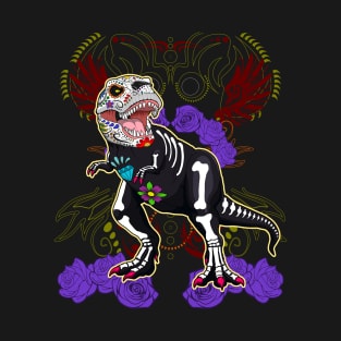 Day of Dead Sugar Skull T-Rex Halloween Dinosaur T-Shirt