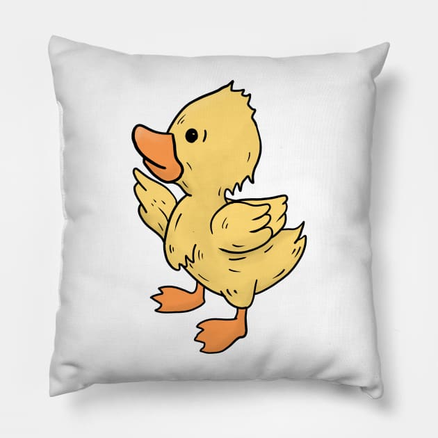 Duckling hand drawn looking to the left yellow Pillow by Mesyo