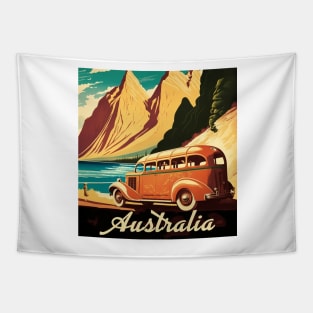 Australia Coastline Mountains Vintage Travel Art Poster Tapestry